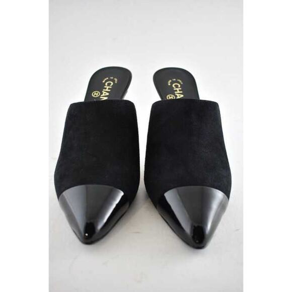 Chanel 20C Paris In Rome Pearl Black Suede Patent CC Mule Slide Heel Pump 36.5 - Picture 3 of 8